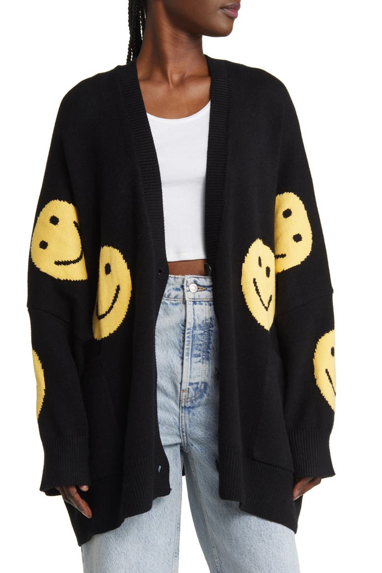 Oversize Open Front Cardigan, Main, color, BLACK