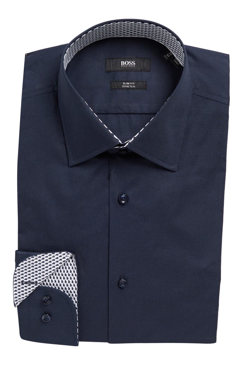 Hank Kent Long Sleeve Slim Fit Stretch Shirt, Main, color, DK BU
