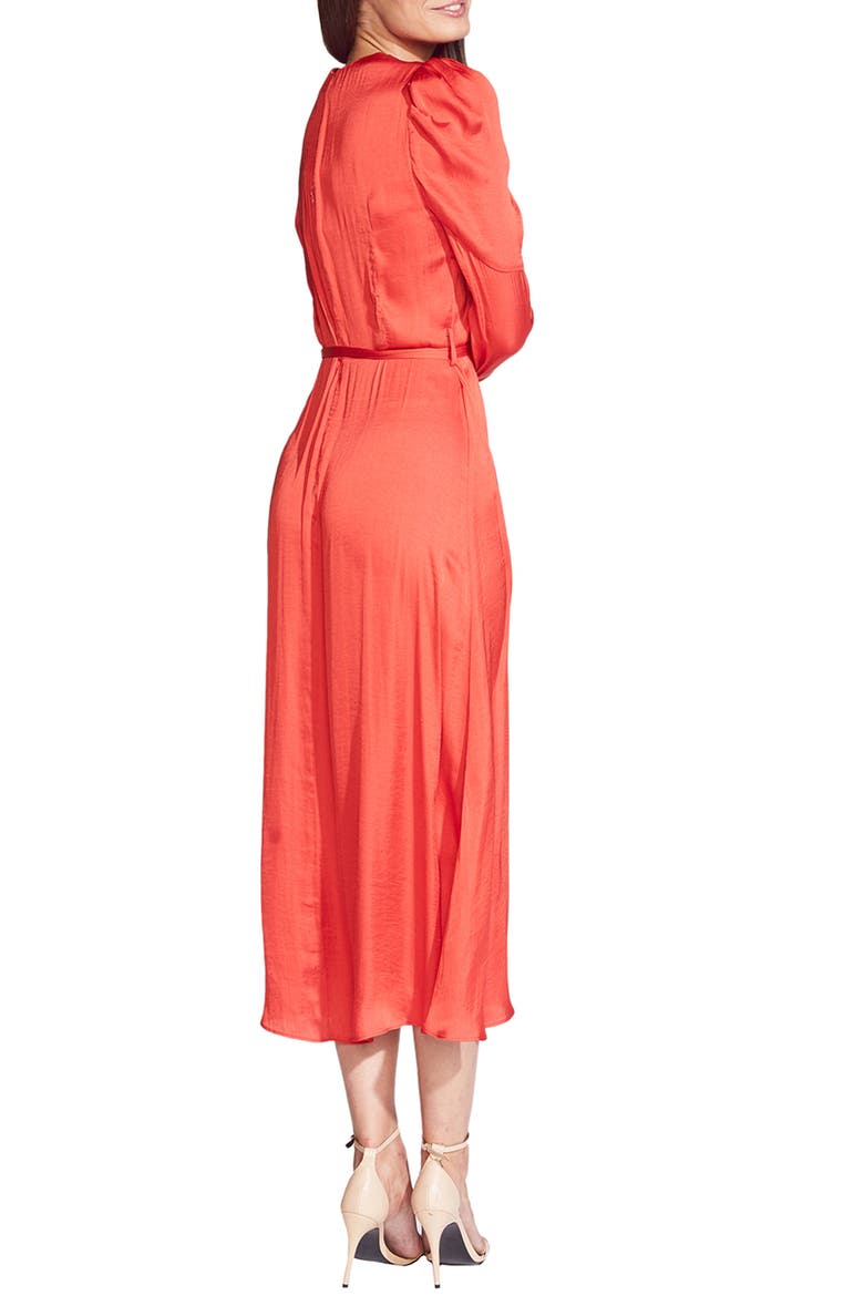Alivia Long Sleeve Satin Faux Wrap Midi Dress, Alternate, color, FIRE RED