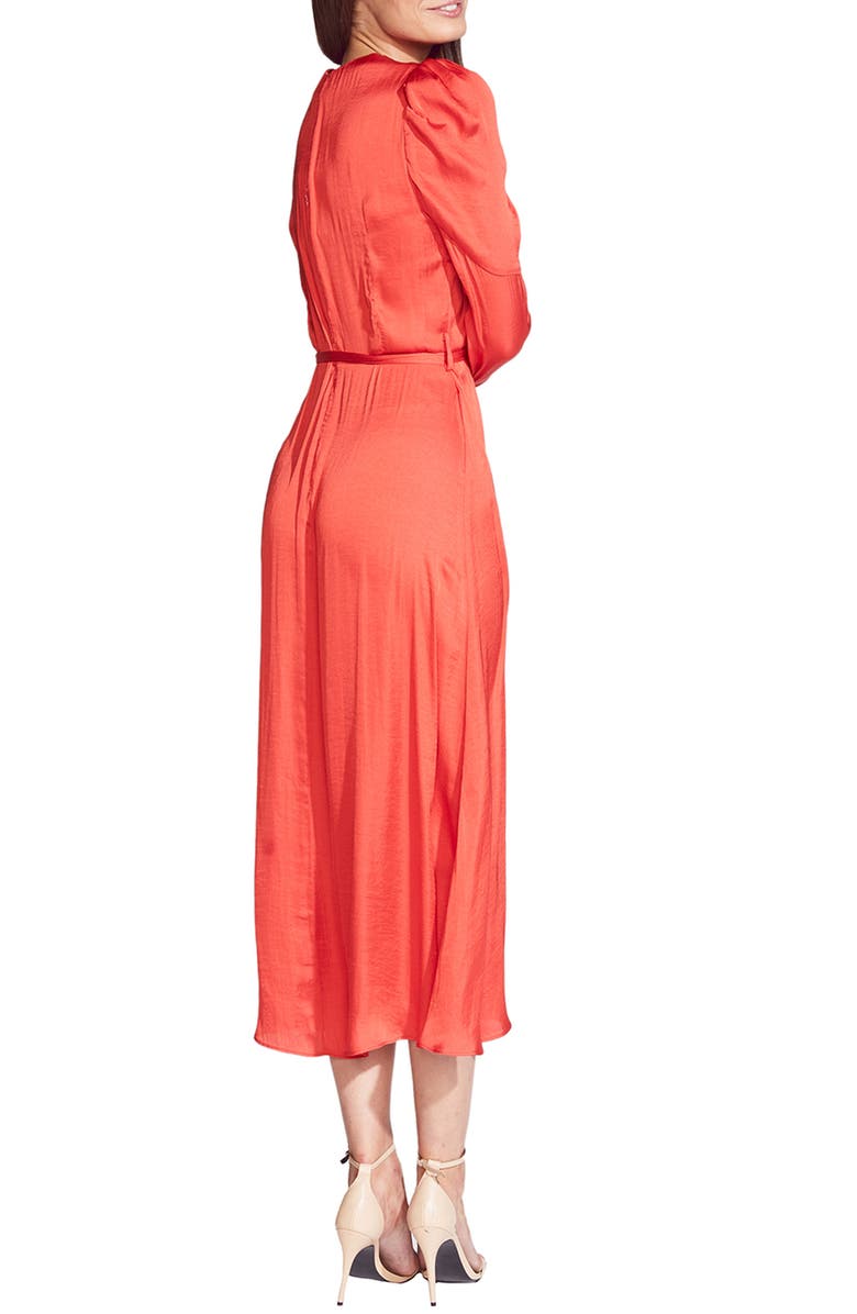 Bardot Alivia Long Sleeve Satin Faux Wrap Midi Dress, Alternate, color,