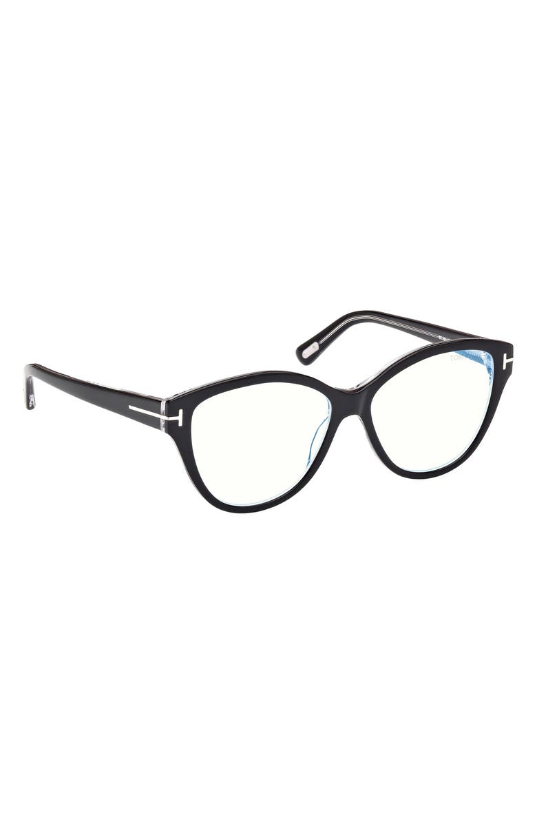 TOM FORD 54mm Cat Eye Blue Light Blocking Optical Glasses, Alternate, color, Black Crystal / T Logo