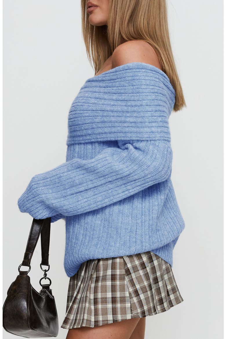 Snowie Off the Shoulder Sweater, Alternate, color, BLUE
