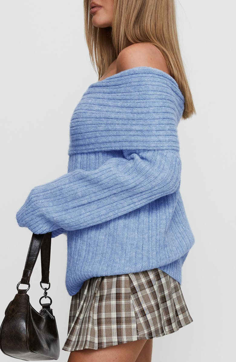 Princess Polly Snowie Off the Shoulder Sweater, Alternate, color, Blue