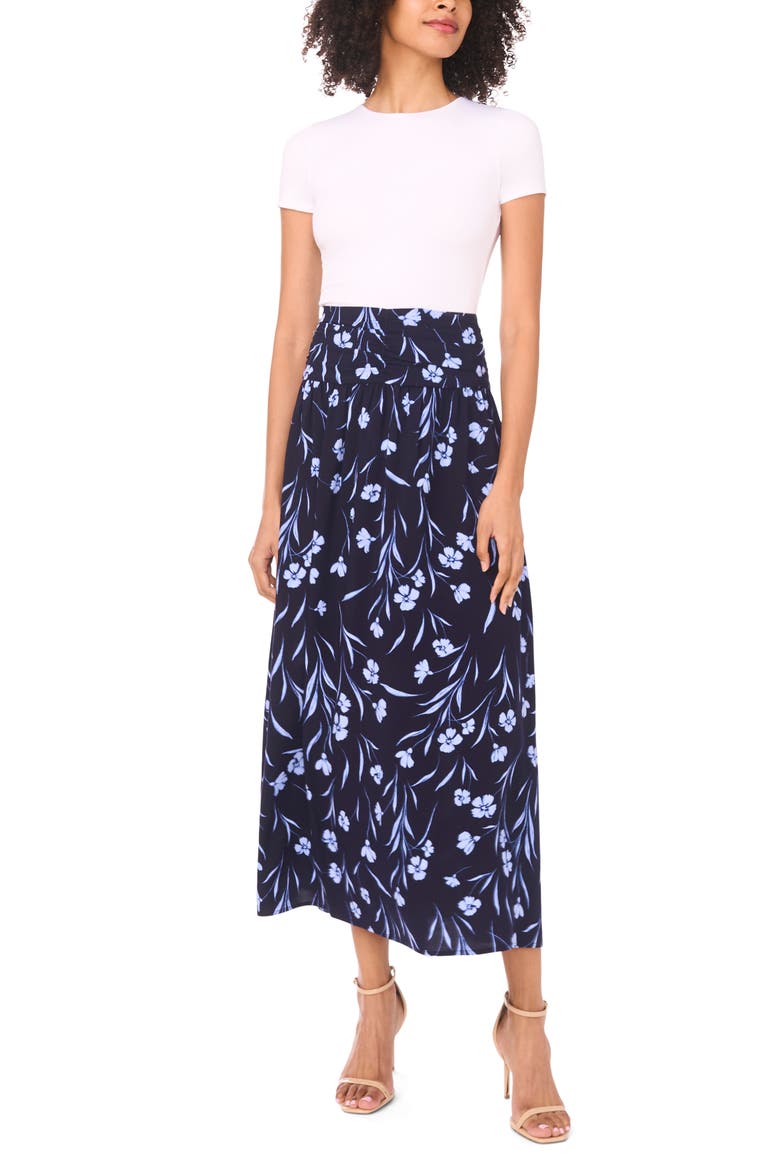 Floral Shirred Maxi Skirt, Alternate, color, CLASSIC NAVY