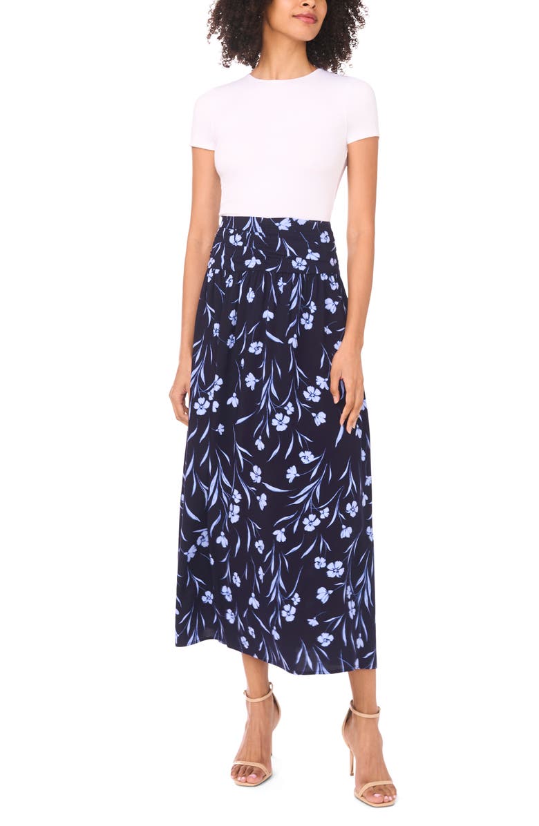 1.STATE Floral Shirred Maxi Skirt, Alternate, color, Classic Navy