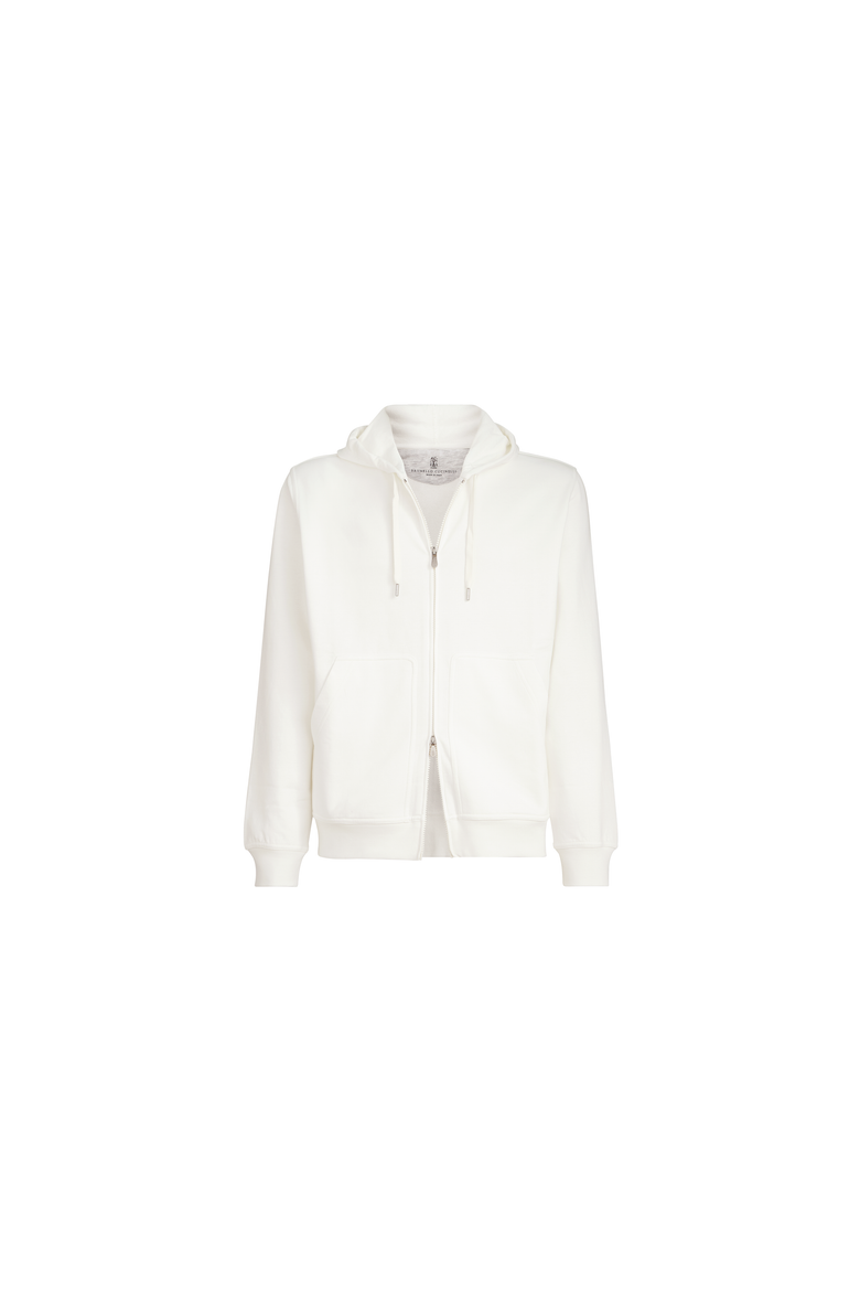 Techno cotton French terry hooded sweatshirt with zipper, Alternate, color, Off-White