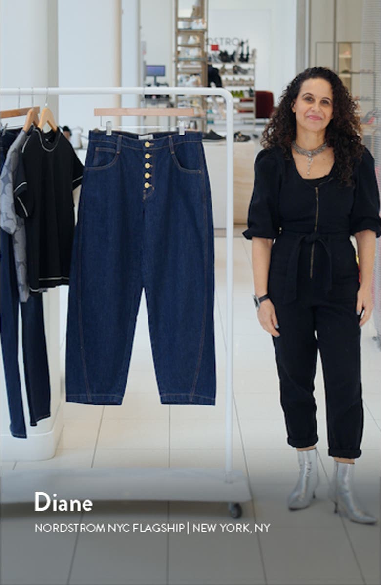 Exposed Button Fly Crop Balloon Leg Jeans, sales video thumbnail