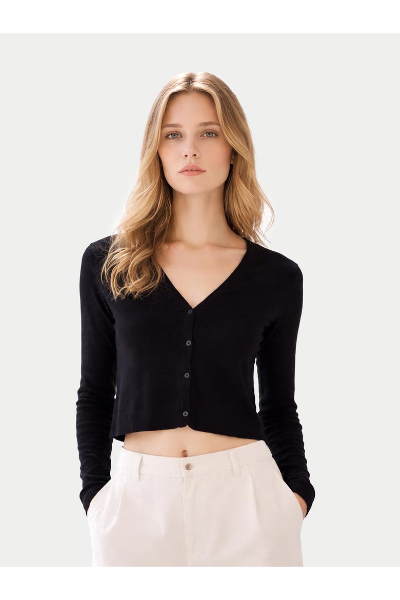 Lightweight Cashmere Silk Cardigan, Alternate, color, black