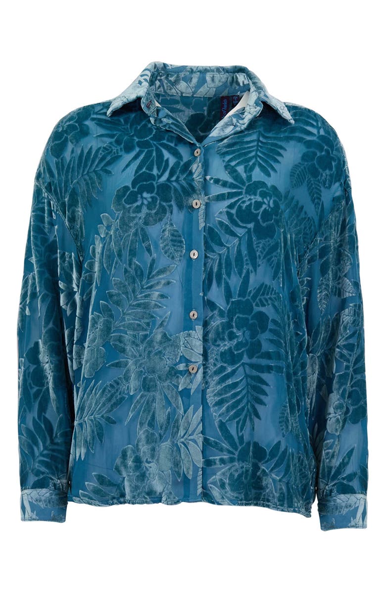 Lords of Harlech Country Floral Velvet Devore Womens Shirt, Alternate, color, Country Floral Teal