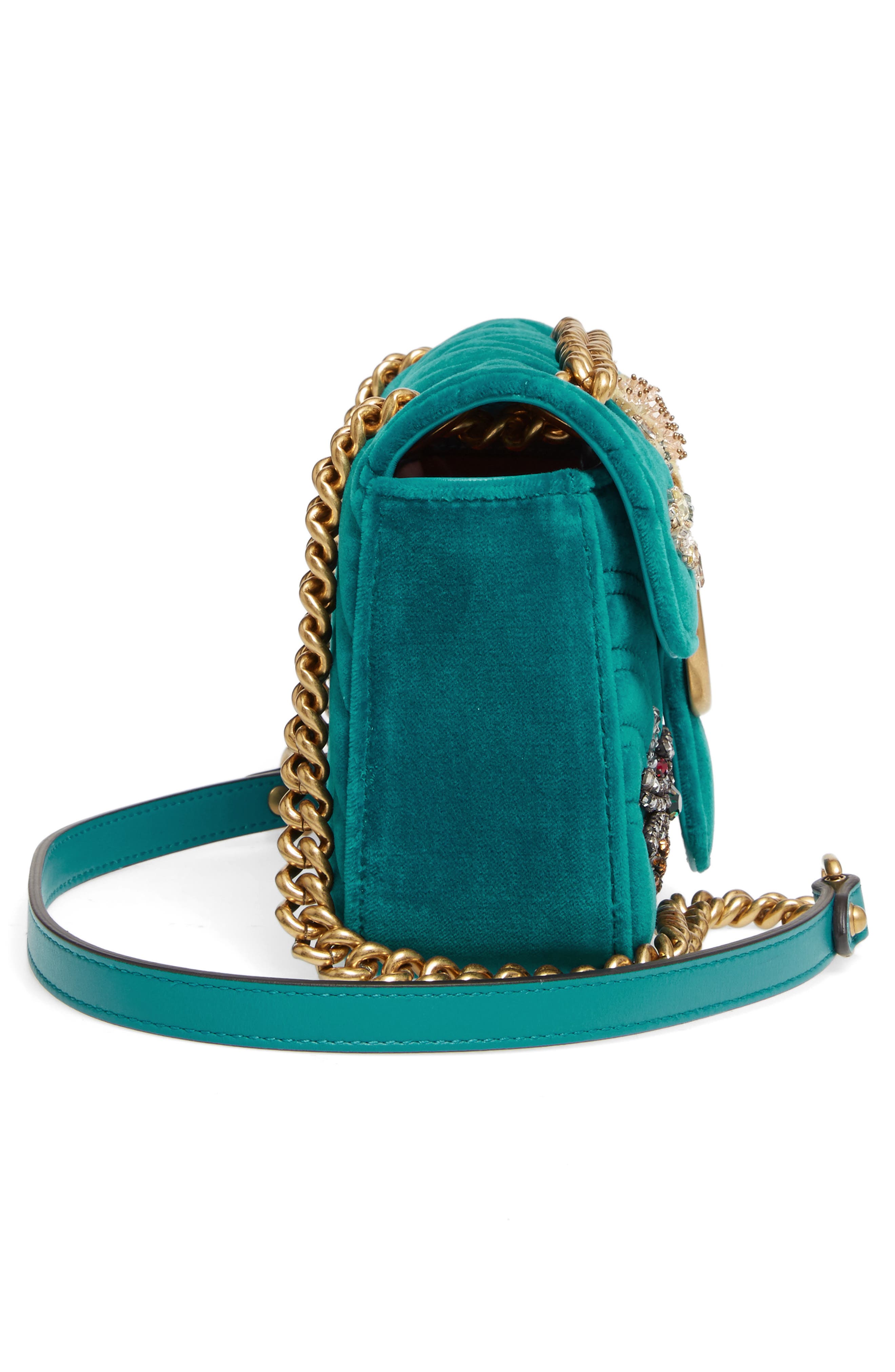 Gucci Mini GG Marmont Matelassé Velvet Shoulder Bag, Alternate, color, 