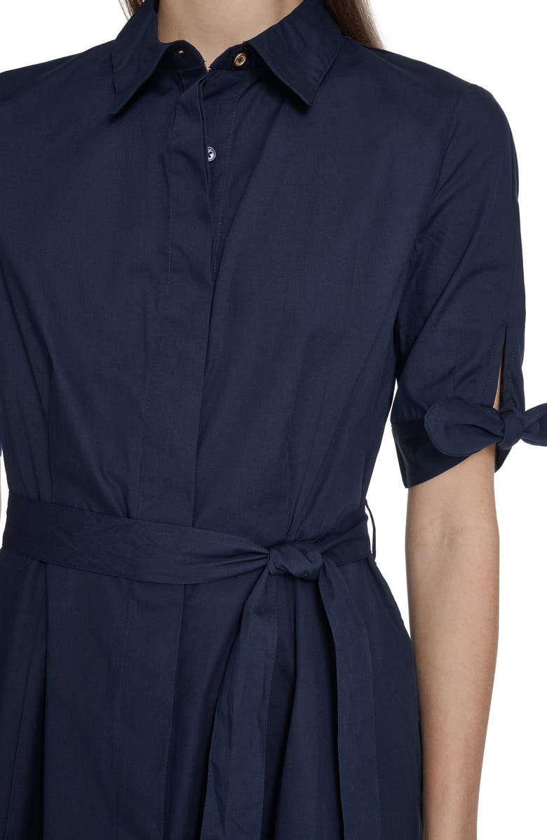 Calvin Klein Solid Cotton Shoulder Tie Shirtdress, Alternate, color, Indigo