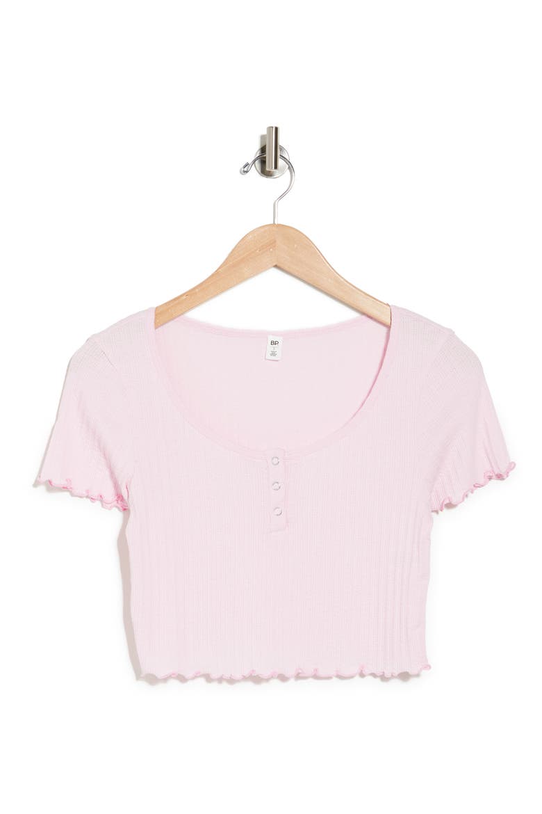 Pointelle Rib Crop Henley, Alternate, color, PINK OPAL