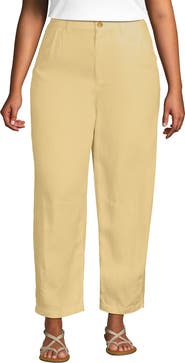 Lands' End Plus Size Linen High Rise Pleated Barrel Leg Ankle Pants