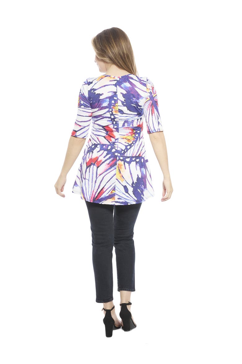 Womens Butterfly Scoop Neck Elbow Sleeve Tunic Top, Alternate, color, Purple Multi