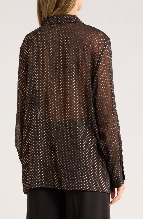 T Tahari Metallic Dot Long Sleeve Button-up Shirt In Multi