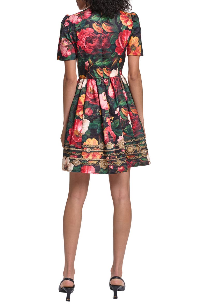 Print Jacquard Fit & Flare Dress, Alternate, color, BLACK PORT MULTI