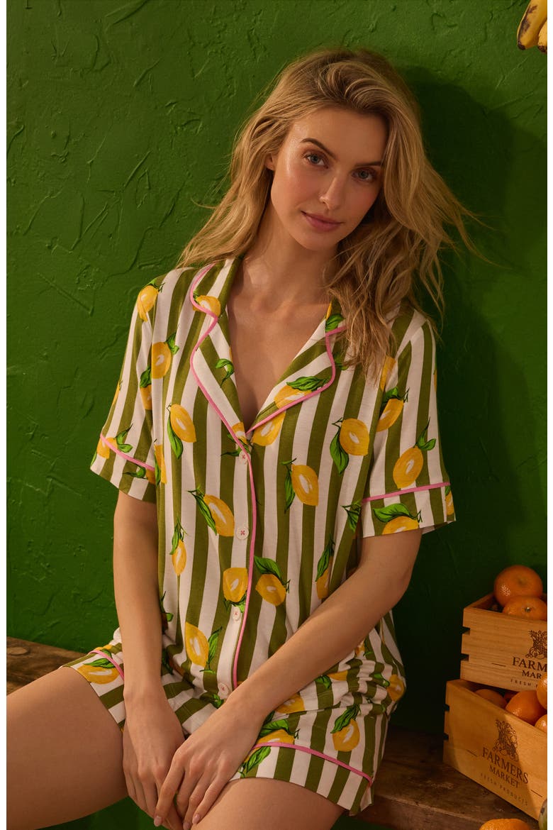 Print Short Pajamas, Alternate, color, GREEN STRIPE