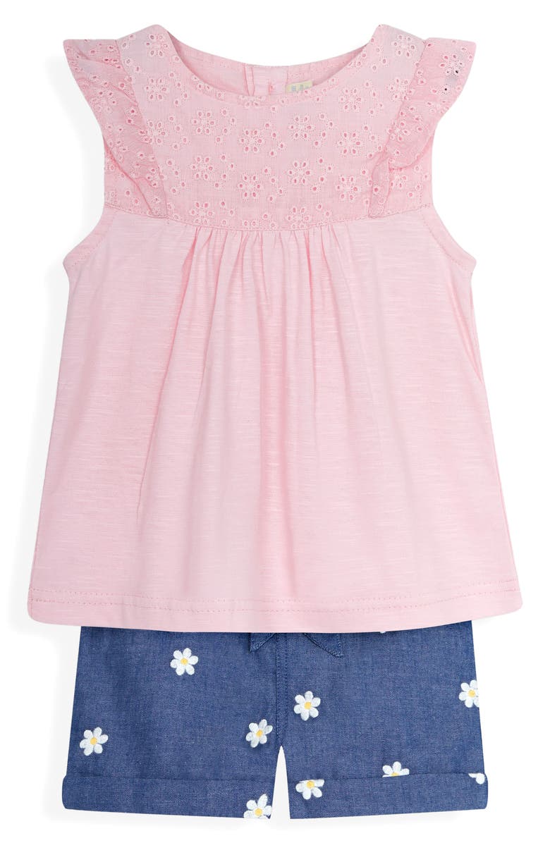 JOJO MAMAN BEBE Pretty Embroidered Top & Daisy Shorts Set, Main, color, Pink