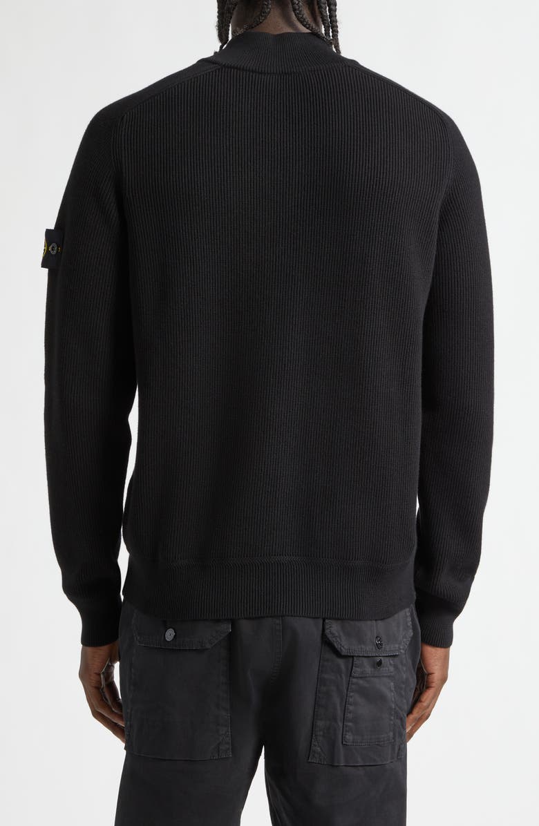 Stone Island Organic Cotton Rib Half Zip Sweater, Alternate, color, Black