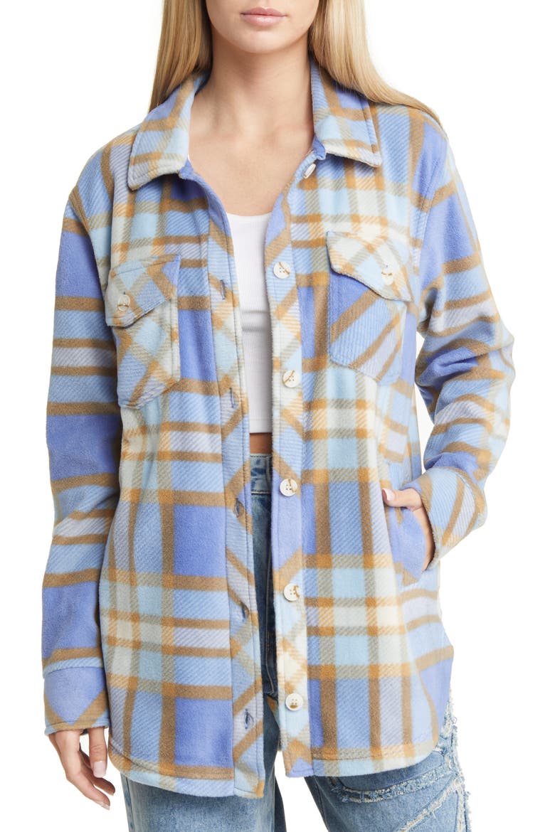 Plaid Polar Fleece Shacket, Main, color, PERIWINKLE PLAID