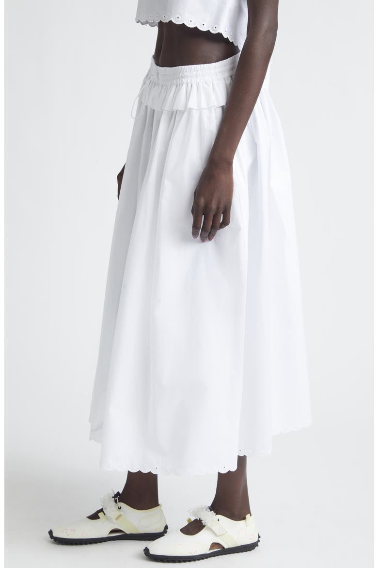 Dalia Scalloped Broderie Anglaise Trim Poplin Midi Skirt, Alternate, color, WHITE