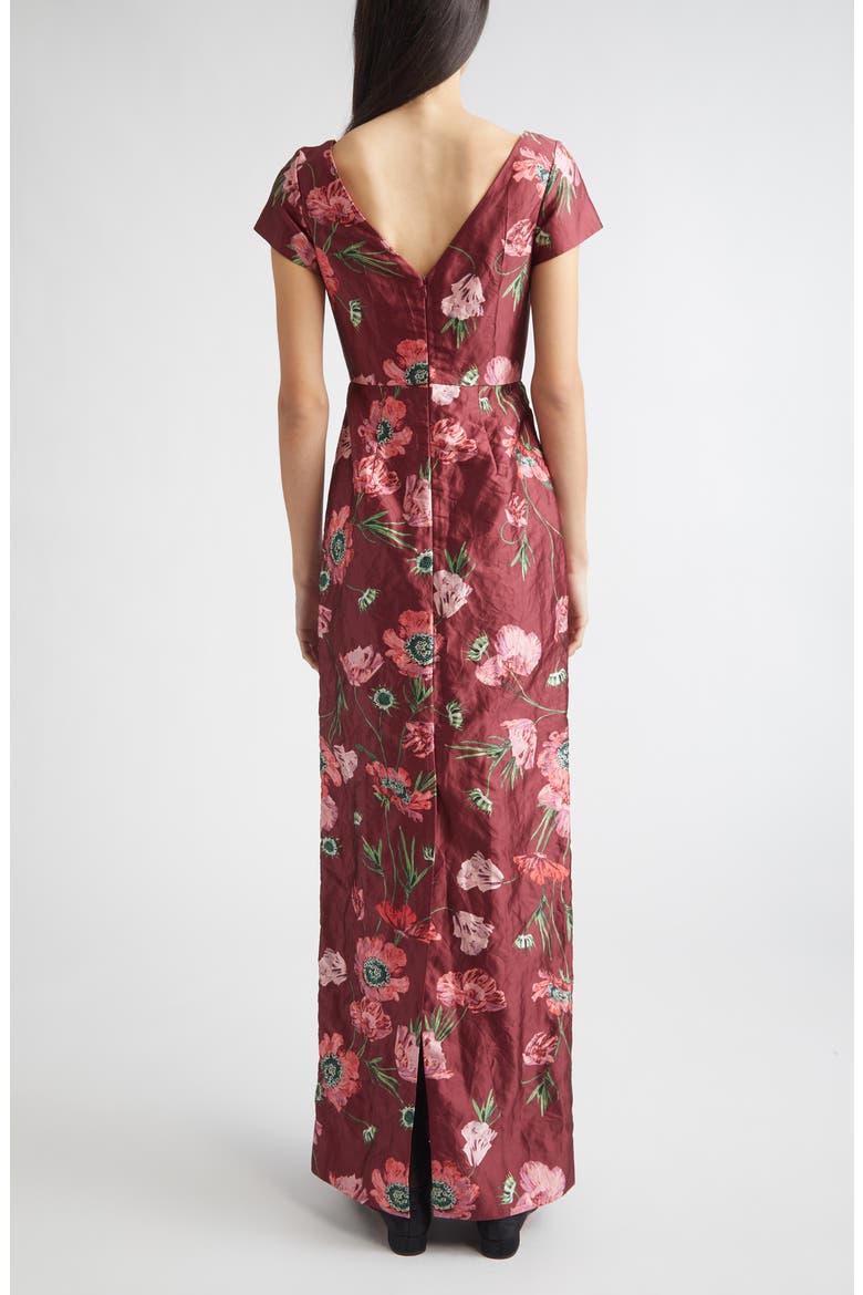 Floral Textured Satin Column Gown, Alternate, color, BELLE EPOQUE POPPY RUBY RED