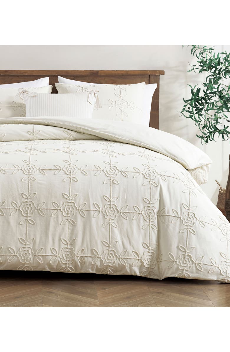 Peri Home Trellis Rose Duvet Cover & Pillow Shams Set, Alternate, color, Ivory