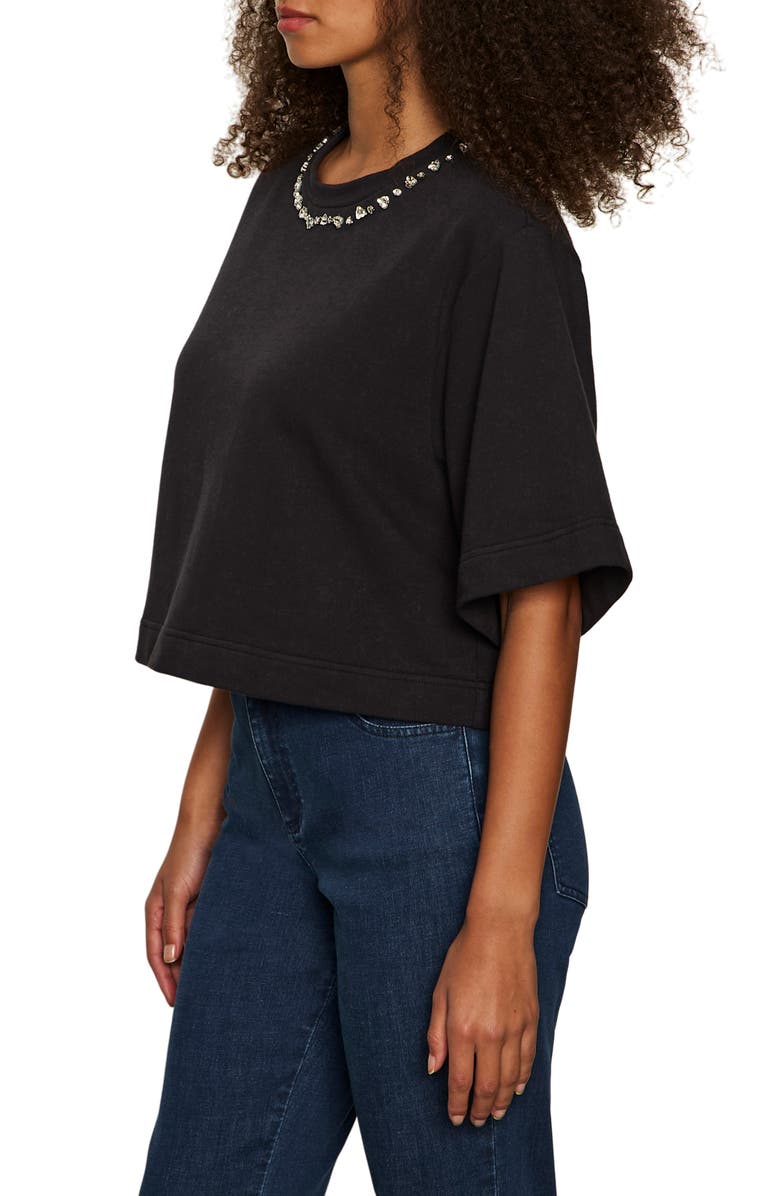 Sanctuary Rhinestone Detail Boxy Organic Cotton T-Shirt, Alternate, color, Black