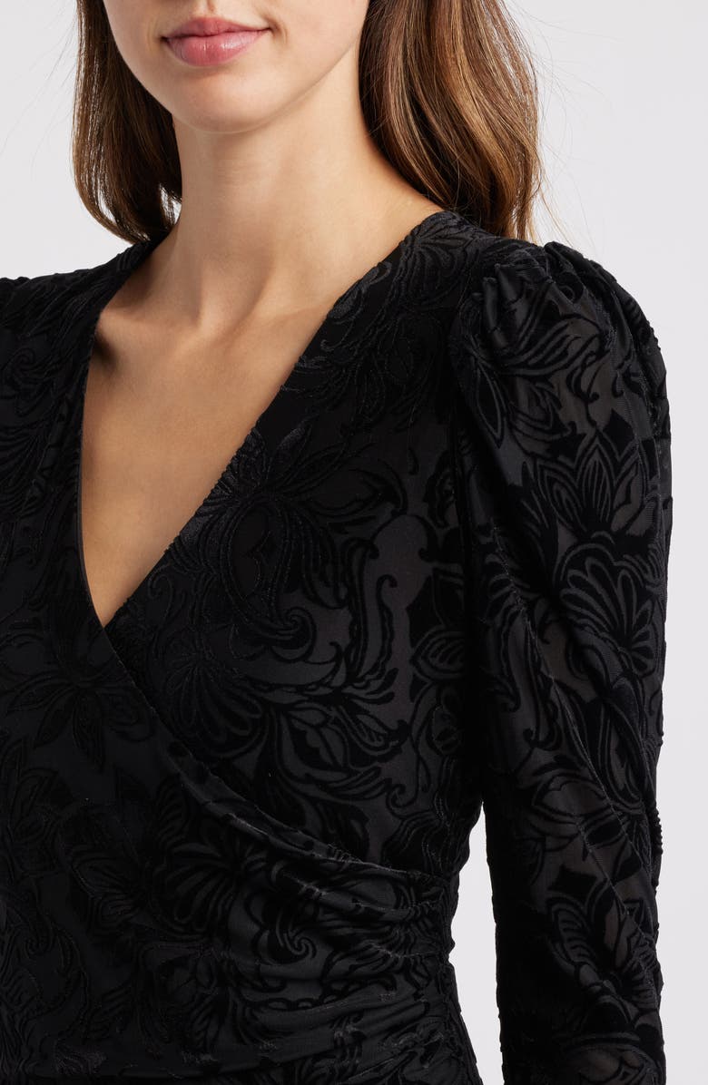 Halogen<sup>®</sup> Surplice V-Neck Long Sleeve Burnout Velvet Stretch Dress, Alternate, color, 