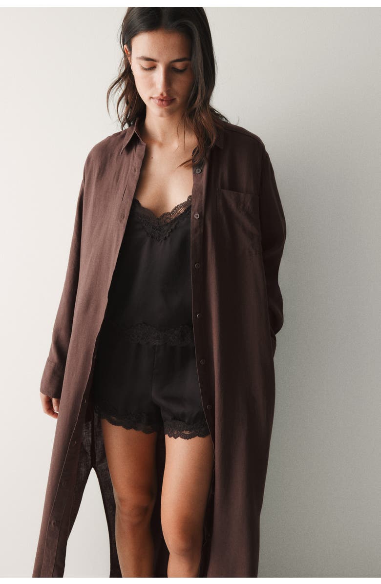 H&M Linen-blend shirt dress, Alternate, color, Dark Brown