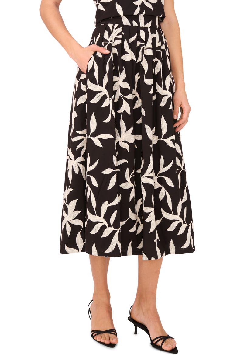 Embroidered Pull-On A-Line Midi Skirt, Main, color, RICH BLACK 060