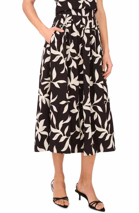 Halogen® Embroidered Pull-On A-Line Midi Skirt
