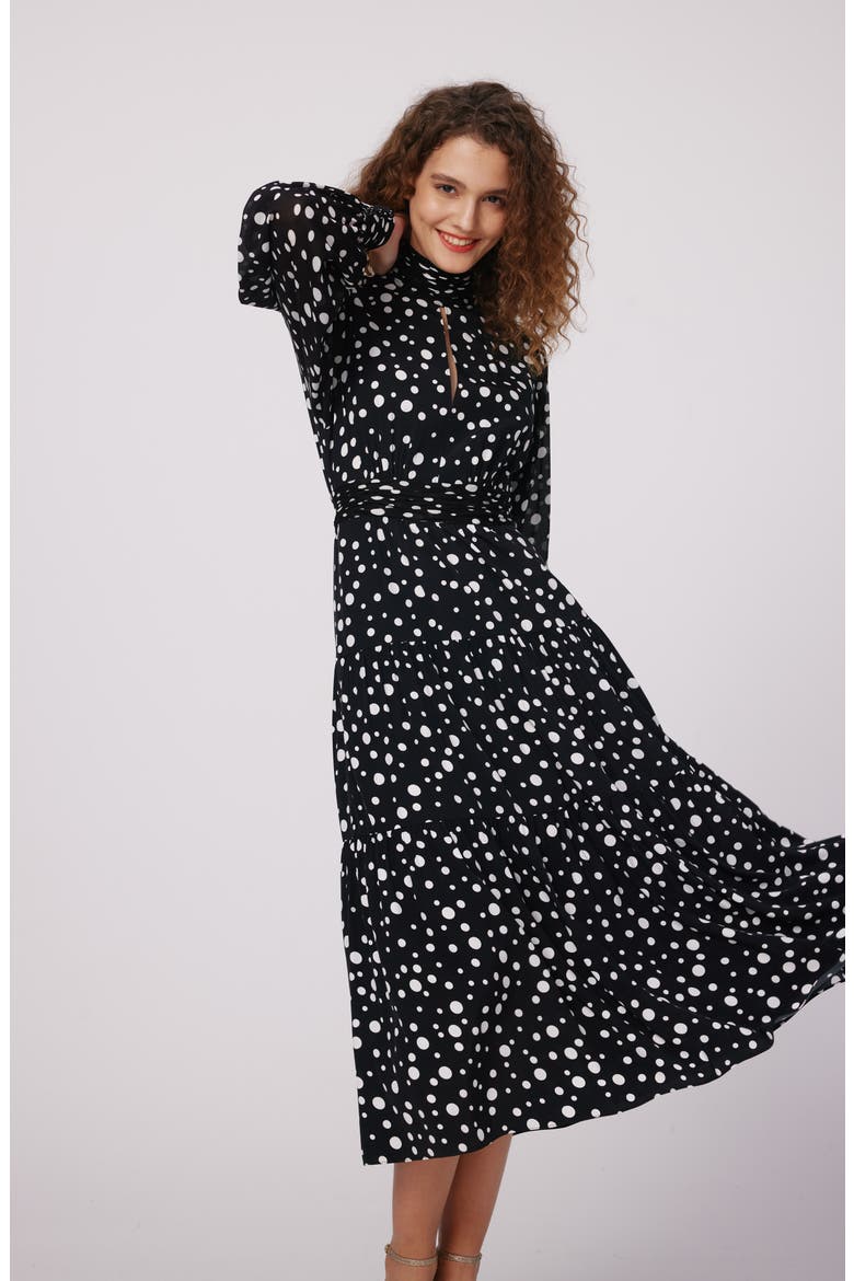 Dai Mixed Dot Print Long Sleeve Midi Dress, Alternate, color, SPOT LIGHT