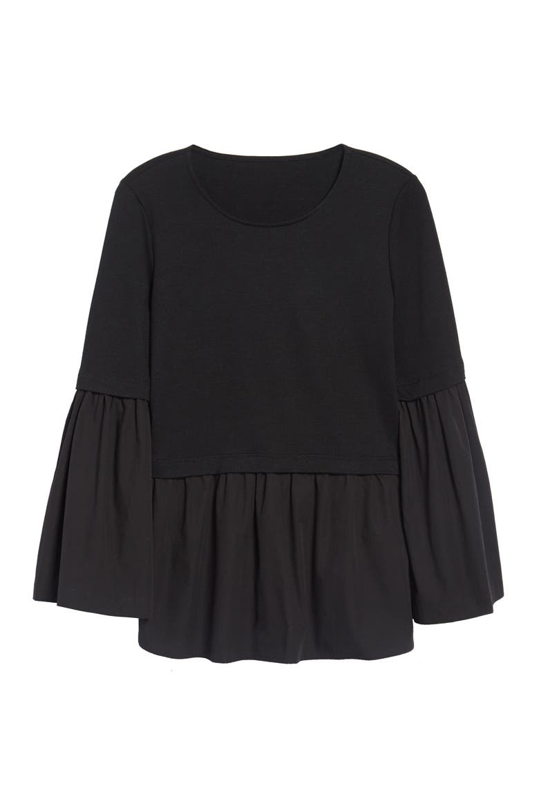 Knit Poplin Mix Top, Alternate, color, BLACK