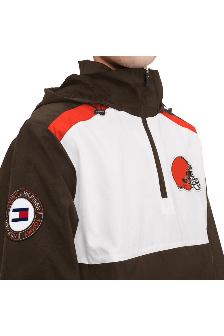 Men's Tommy Hilfiger Brown/White Cleveland Browns Carter Half-Zip Hooded Top, Alternate, color, Brown