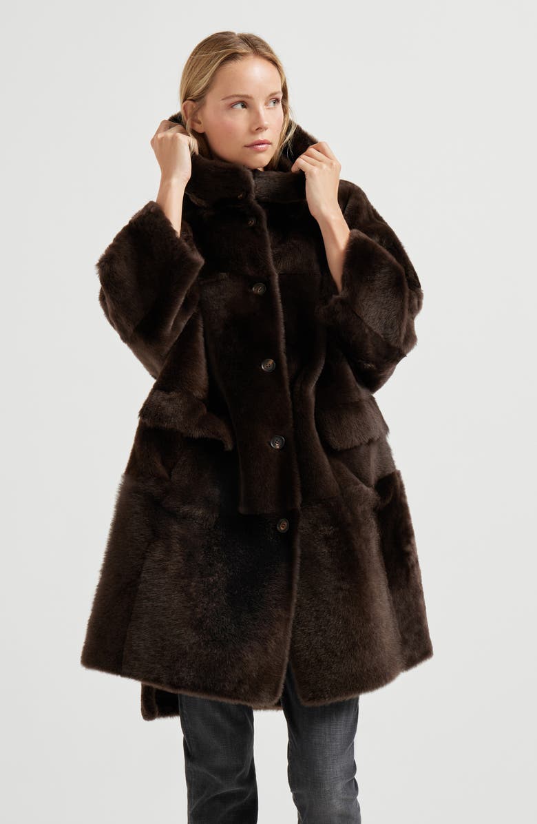 Brunello Cucinelli Shearling reversible coat, Alternate, color, Rust Brown