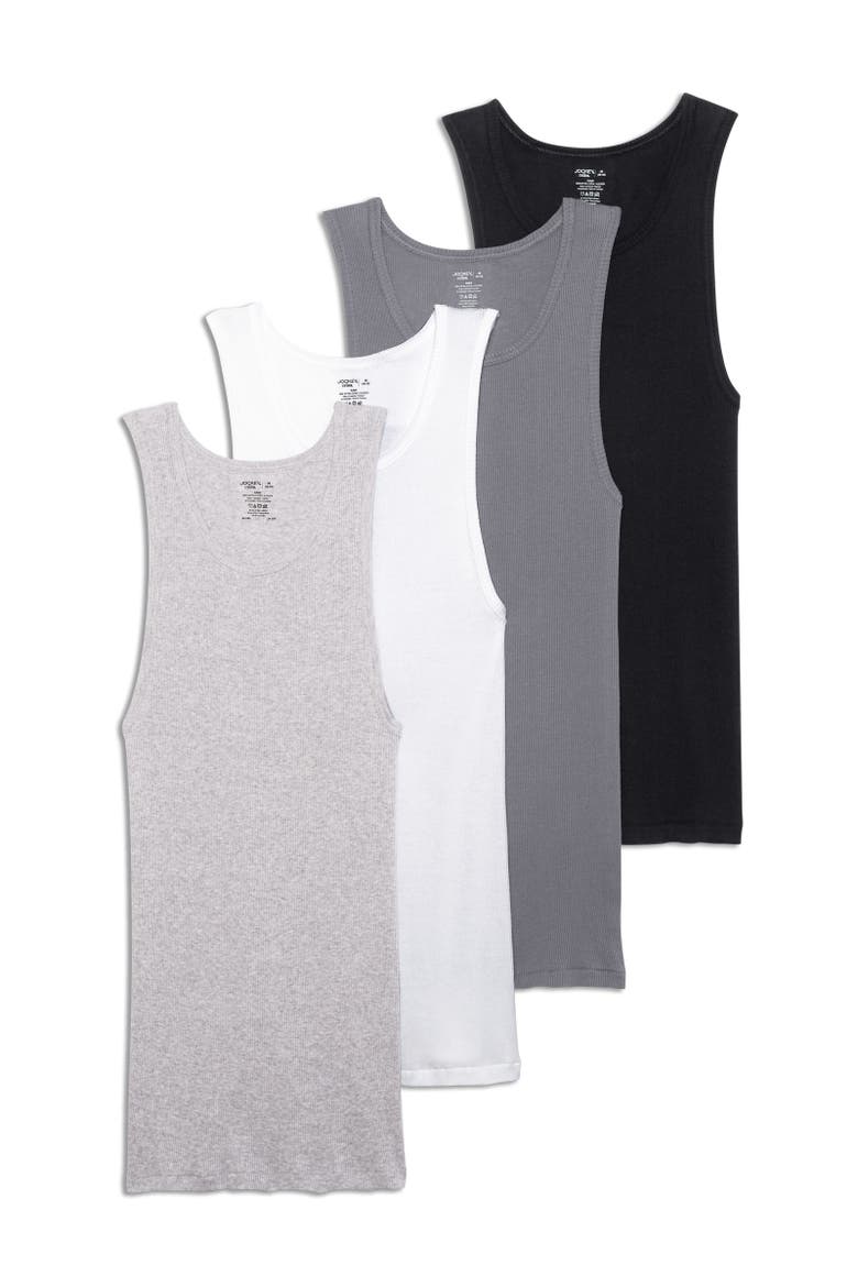 Men's 100% Cotton A-Shirt Tank - 4 Pack, Main, color, Black/Lantern Grey