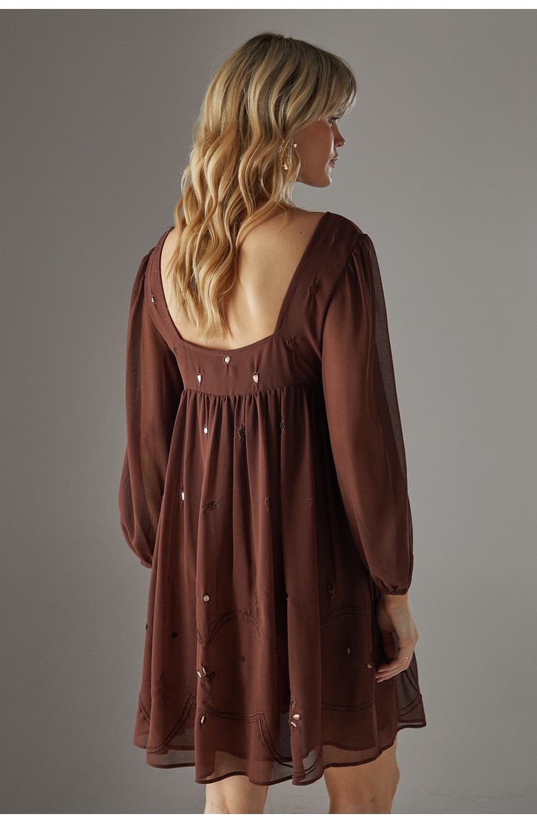 Warehouse Hand Embellished Square Neck Mini Dress, Alternate, color, Chocolate