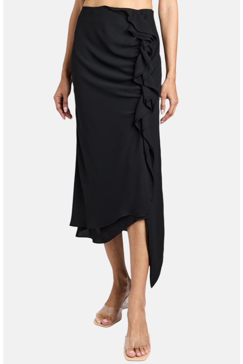 Harley Midi Skirt with Asymmetrical Cascading Ruffle, Main, color, Black