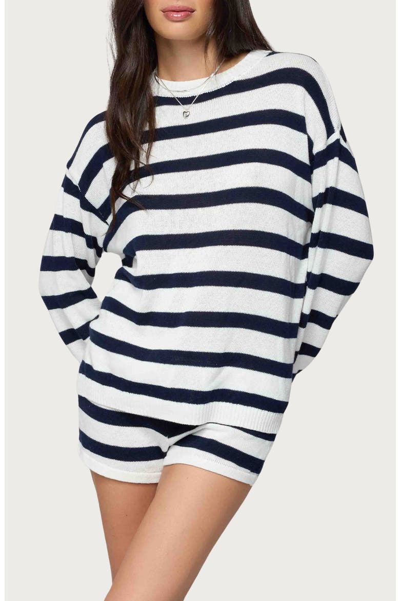 Amaris Stripe Oversize Cotton Sweater, Main, color, NAVY