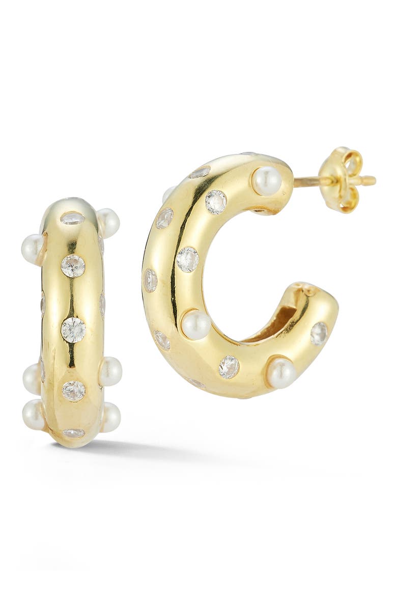 Cultured Freshwater Pearl Hoop Earrings, Main, color, GOLD