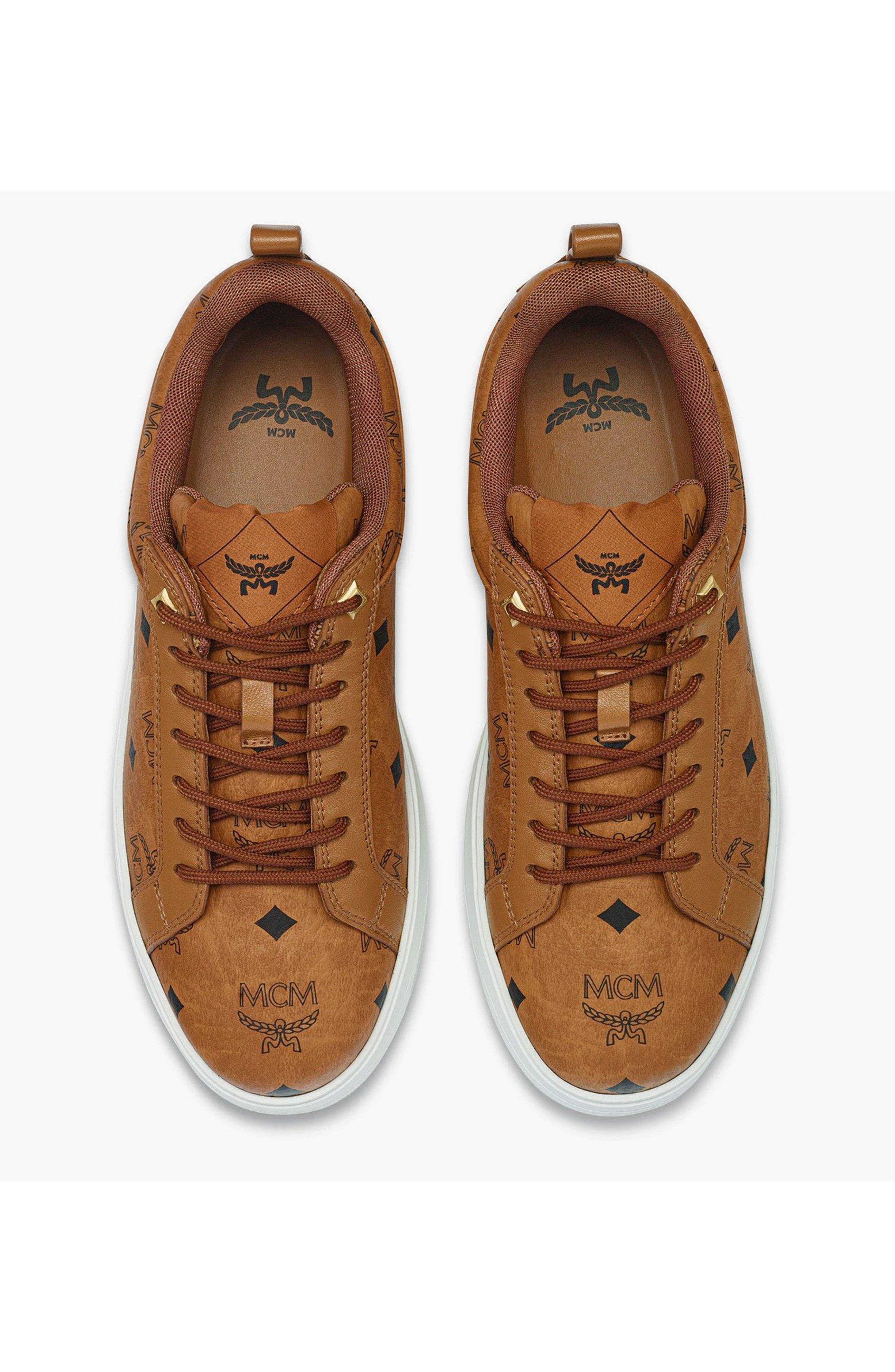 MCM Neo Terrain Lo Sneakers in Visetos, Alternate, color, Cognac