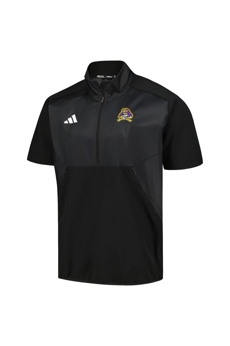 Men's adidas Black ECU Pirates Sideline AEROREADY Raglan Short Sleeve Quarter-Zip Jacket, Alternate, color, Black