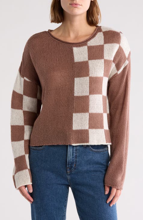 Checker Colorblock Crop Sweater