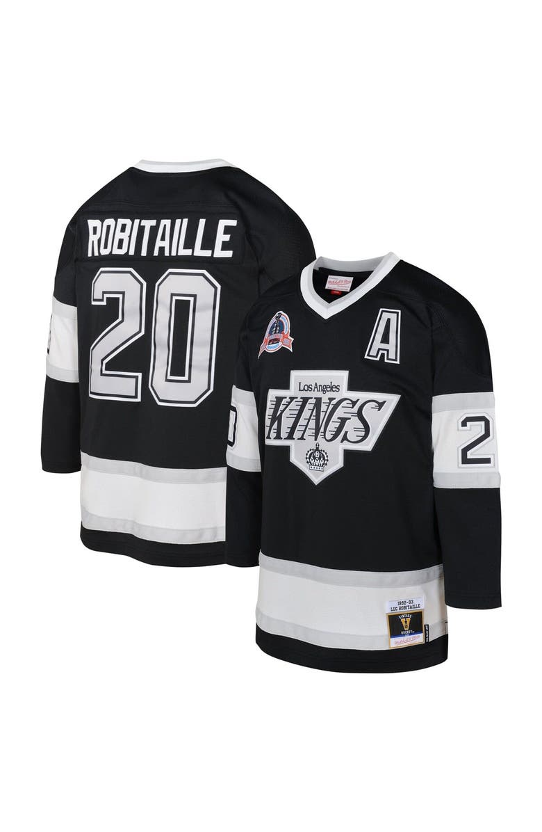 Mitchell & Ness Youth Mitchell & Ness Luc Robitaille Black Los Angeles Kings 1992 Blue Line Player Jersey, Main, color, 