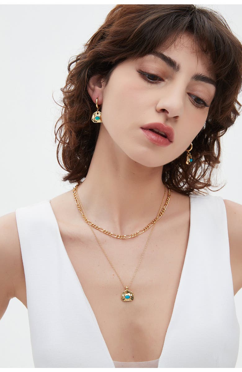 Classicharms Aria Gemstone Pendant Necklace and Figaro Chain Layering Set, Alternate, color, Gold/Sky Blue