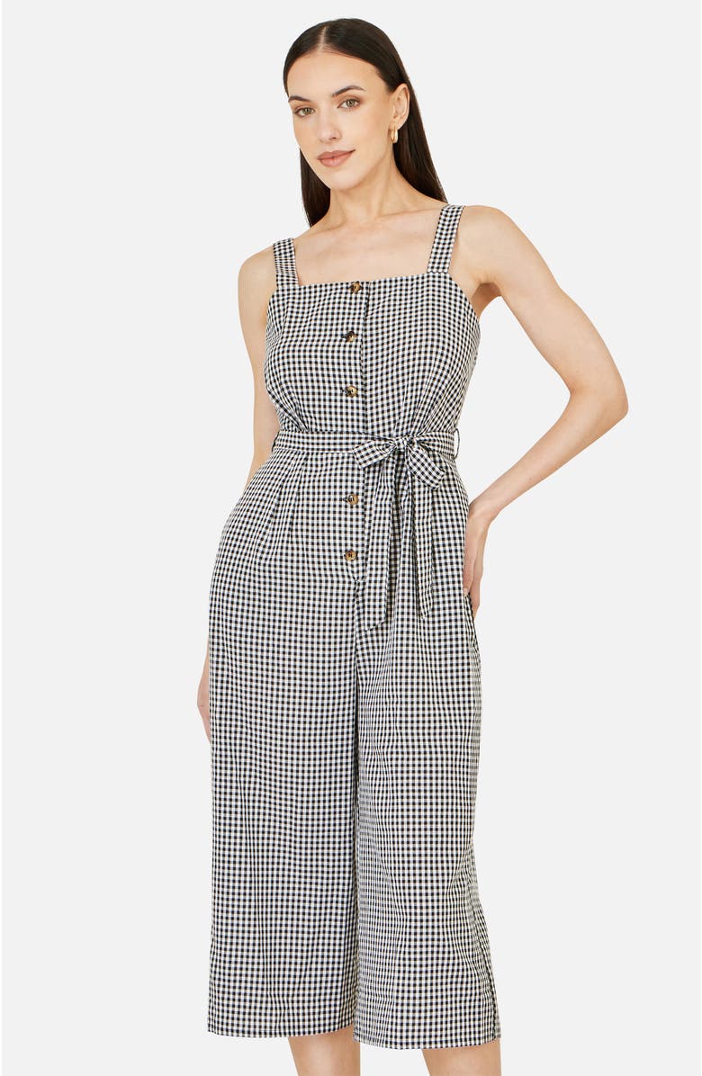 Yumi Gingham Button Through Jumpsuit, Alternate, color, Black