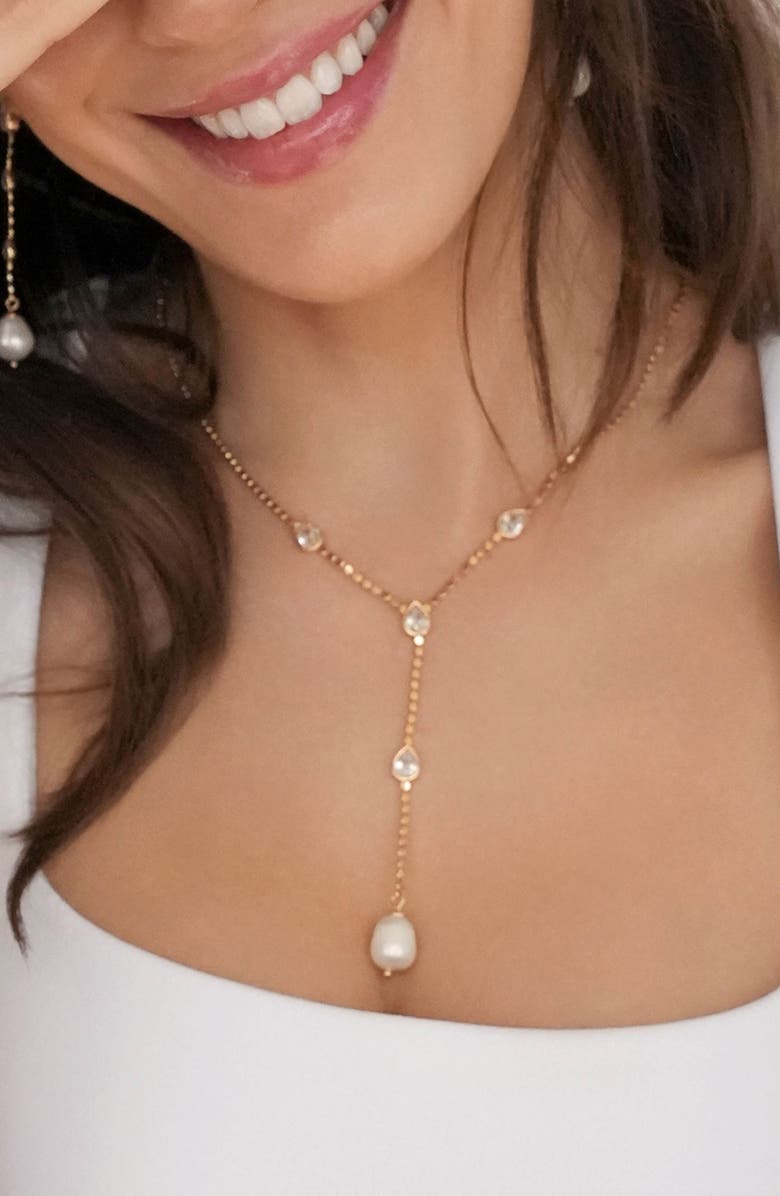 Ettika Dripping Crystal Y-Necklace, Alternate, color, Gold