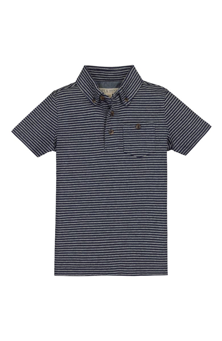 Hope & Henry Baby Boys' Jersey Polo, Infant, Main, color, Navy Micro Stripe Jersey