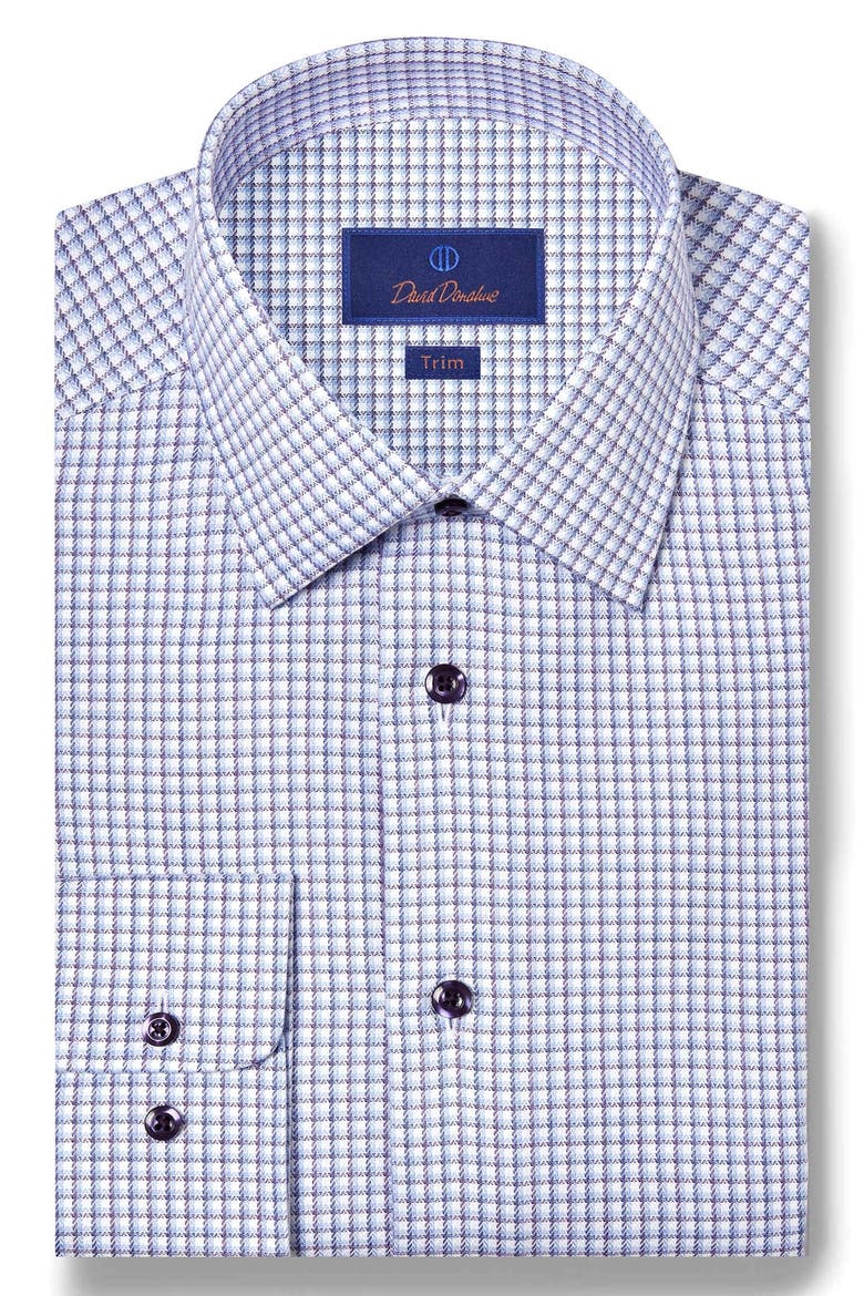 Trim Fit Herringbone Check Dress Shirt, Main, color, BLUE/ PURPLE